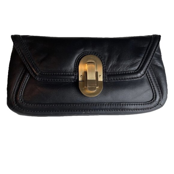 VTG Y2K Calvin Klein Leather Envelope Clutch Bag Black Leather Satin Lining 11X5 - Picture 1 of 9